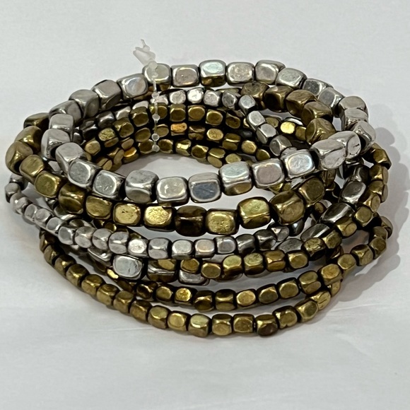 NWOT 7 Metal Beaded Stretch Bracelets -- Antique Gold and Silver - Picture 1 of 8